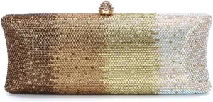 Women Rhinestone Gradient Evening Handbag Sparkling Long Clutch Glitter Diamond Party Cocktail Crossbody Purse