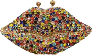 Women Sparkling Lip Evening Bag Rhinestone Clutch Luxury Purse Crystal Clutch for Wedding Party Prom