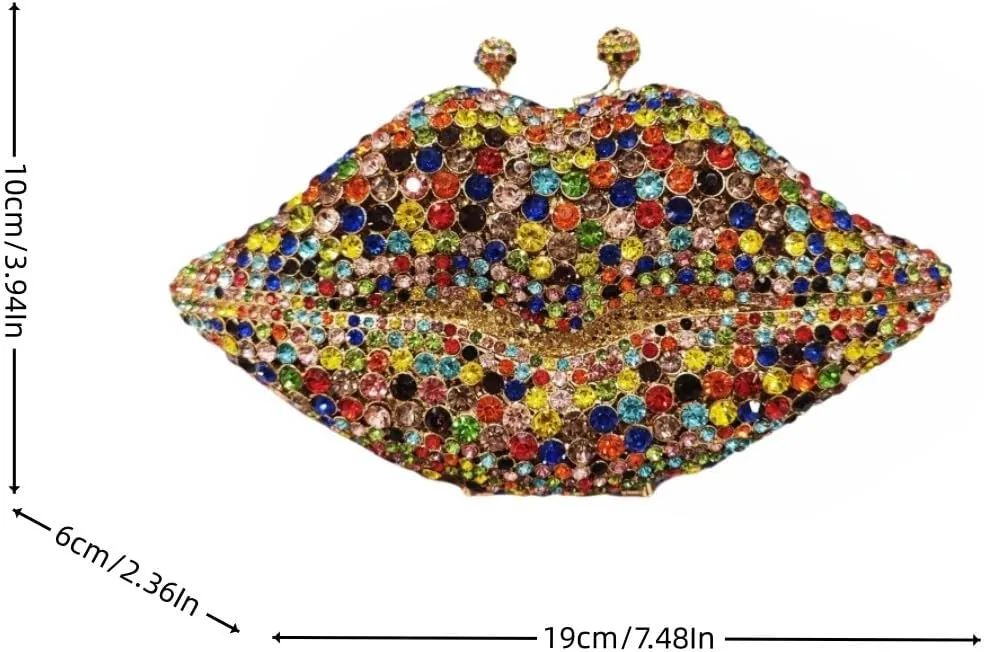 Women Sparkling Lip Evening Bag Rhinestone Clutch Luxury Purse Crystal Clutch for Wedding Party Prom