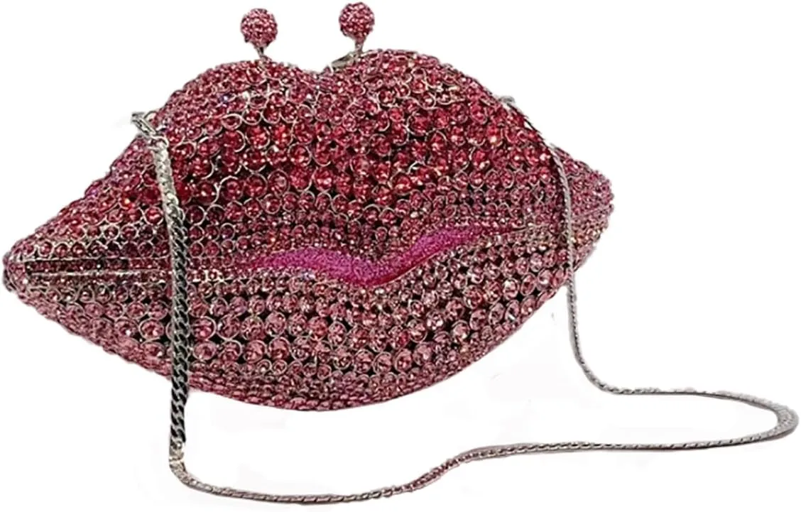 Women Sparkling Lip Evening Bag Rhinestone Clutch Luxury Purse Crystal Clutch for Wedding Party Prom