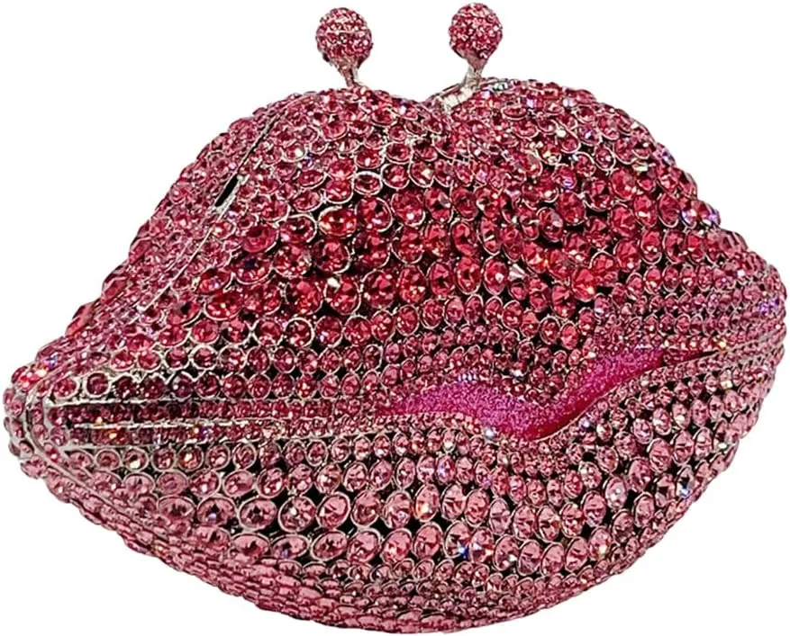 Women Sparkling Lip Evening Bag Rhinestone Clutch Luxury Purse Crystal Clutch for Wedding Party Prom