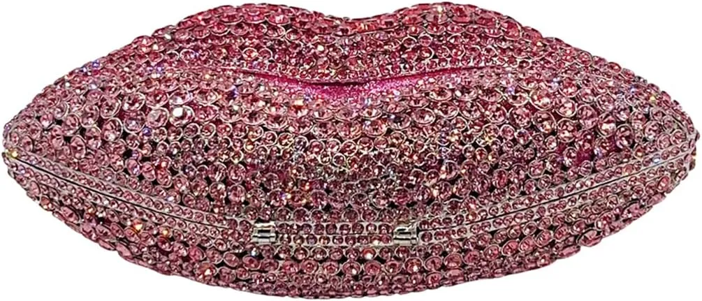 Women Sparkling Lip Evening Bag Rhinestone Clutch Luxury Purse Crystal Clutch for Wedding Party Prom