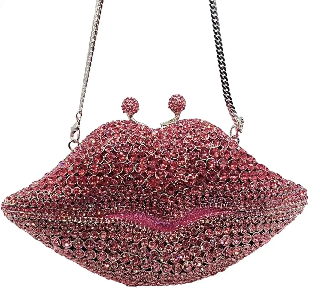 Women Sparkling Lip Evening Bag Rhinestone Clutch Luxury Purse Crystal Clutch for Wedding Party Prom