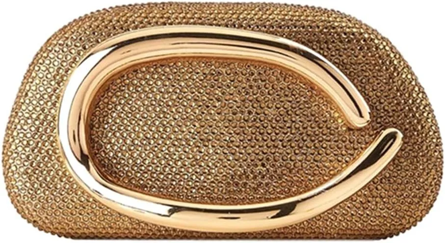 Women Stylish Metal Handle Crystal Clutch Bag Glitter Diamond Evening Handbag Rhinestone Purse with Chain for Party