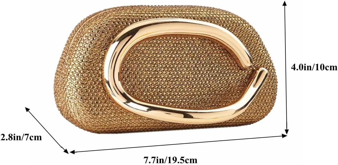 Women Stylish Metal Handle Crystal Clutch Bag Glitter Diamond Evening Handbag Rhinestone Purse with Chain for Party