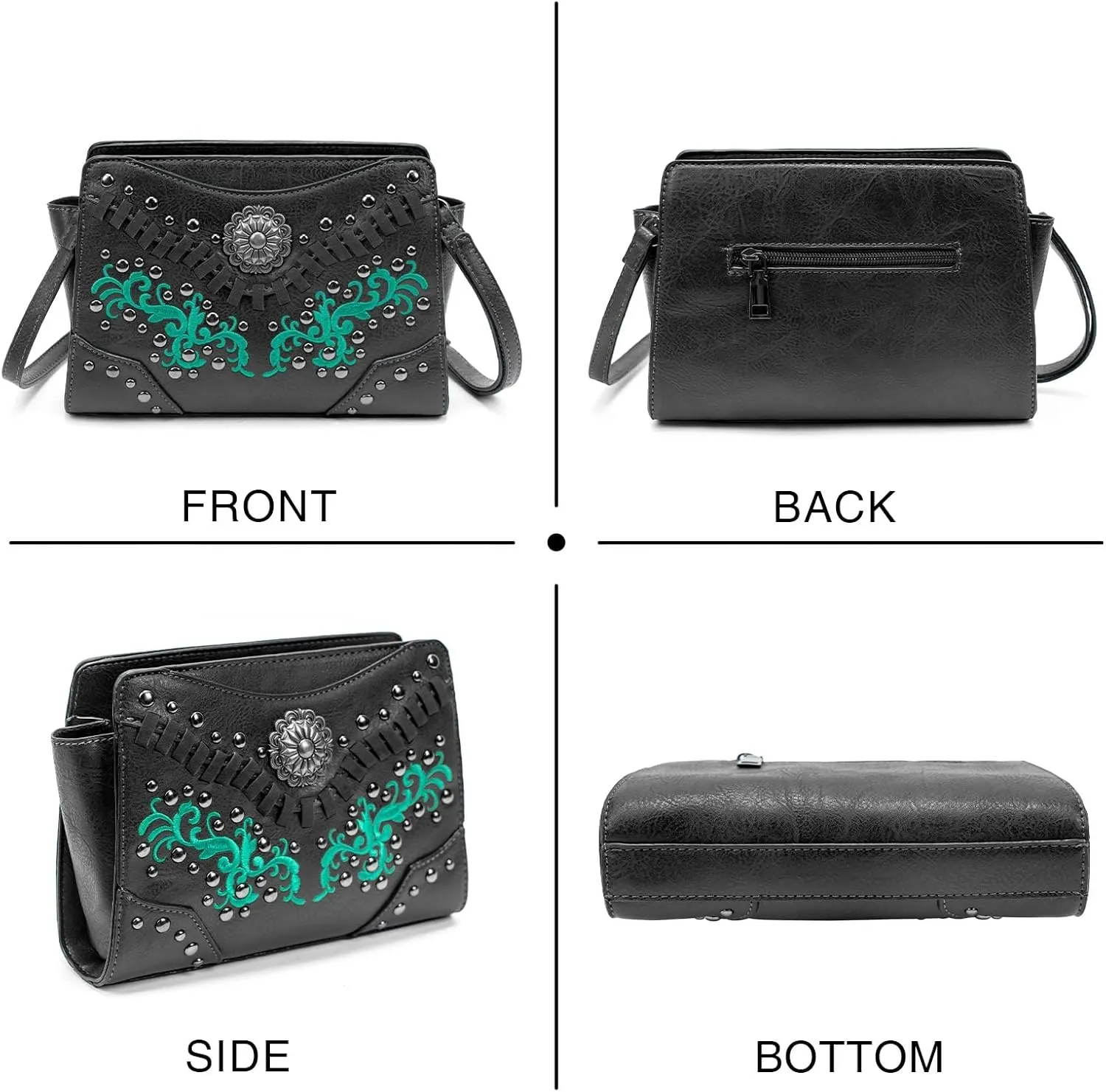Women's Crossbody Handbag Small Vintage, Ladies Wallet Western Adjustable Phone Purse Clutch Turquoise Concho Embossed