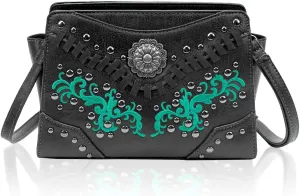Women's Crossbody Handbag Small Vintage, Ladies Wallet Western Adjustable Phone Purse Clutch Turquoise Concho Embossed