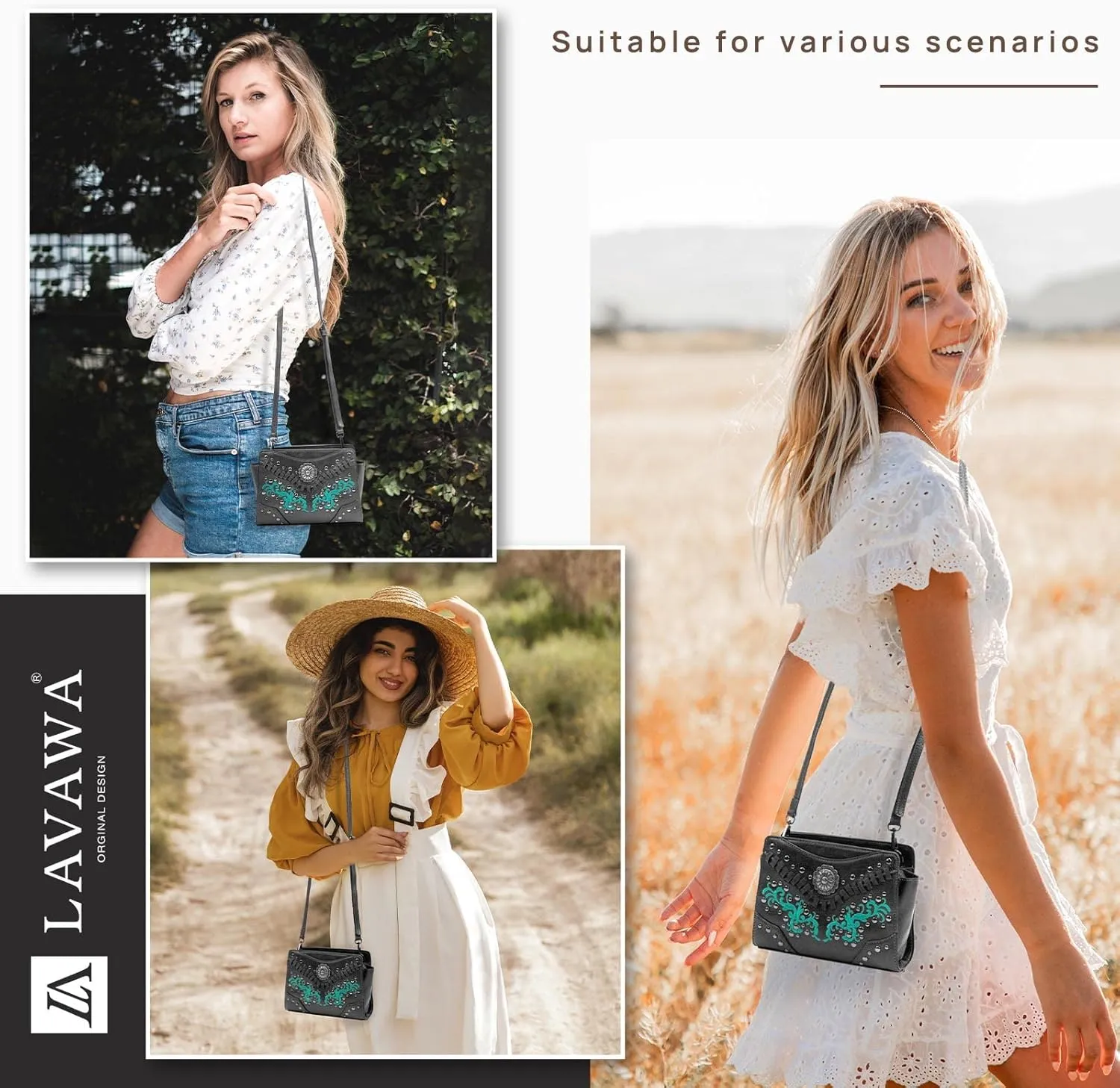 Women's Crossbody Handbag Small Vintage, Ladies Wallet Western Adjustable Phone Purse Clutch Turquoise Concho Embossed