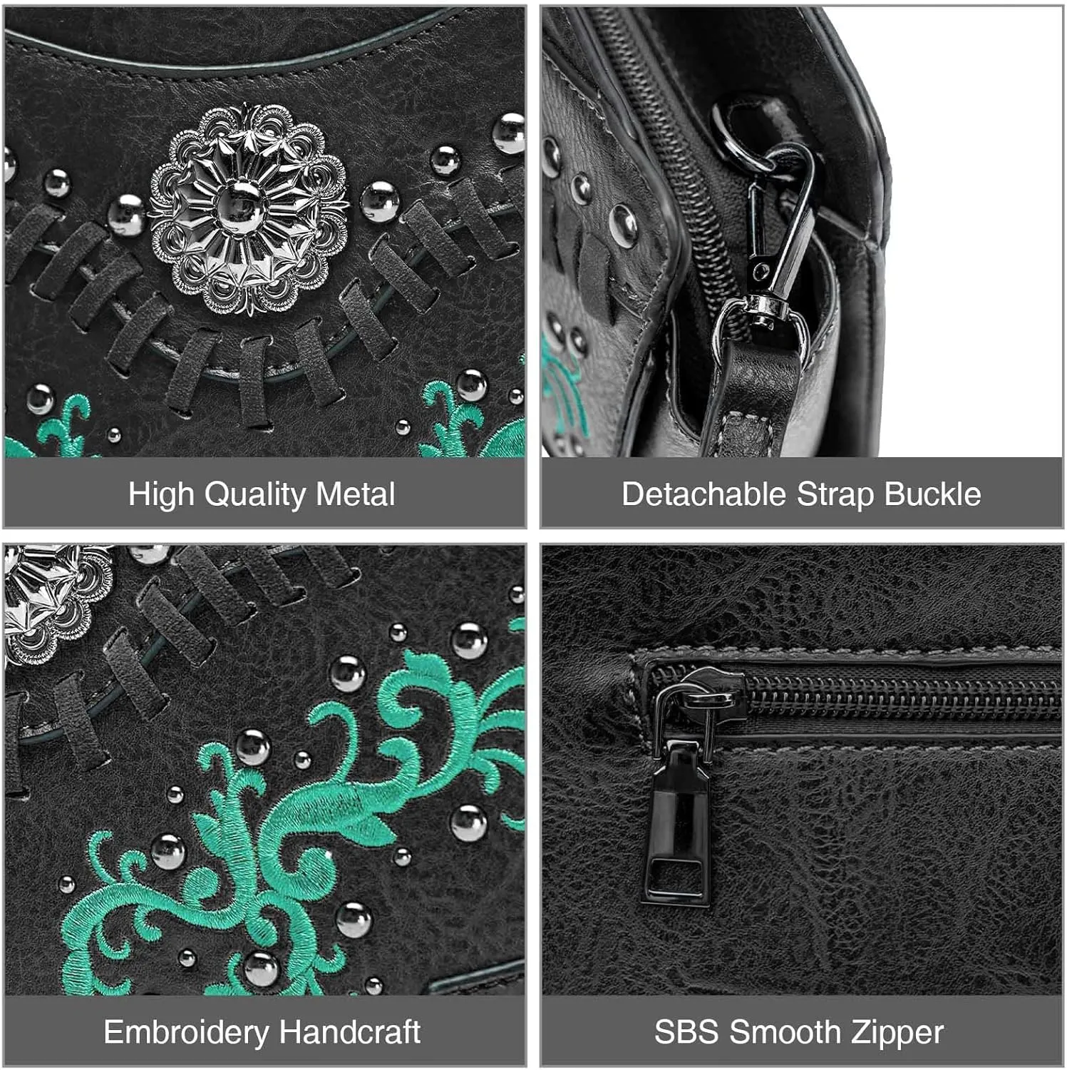 Women's Crossbody Handbag Small Vintage, Ladies Wallet Western Adjustable Phone Purse Clutch Turquoise Concho Embossed