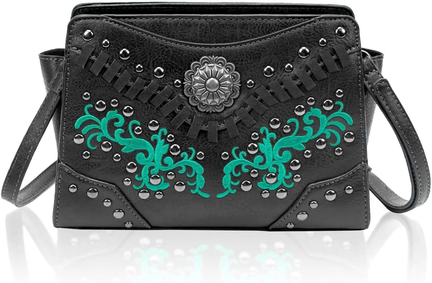 Women's Crossbody Handbag Small Vintage, Ladies Wallet Western Adjustable Phone Purse Clutch Turquoise Concho Embossed