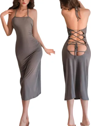 Women's Deep V Neck Halter Backless Mini Dress for Women Party Night Sexy Club Bodycon