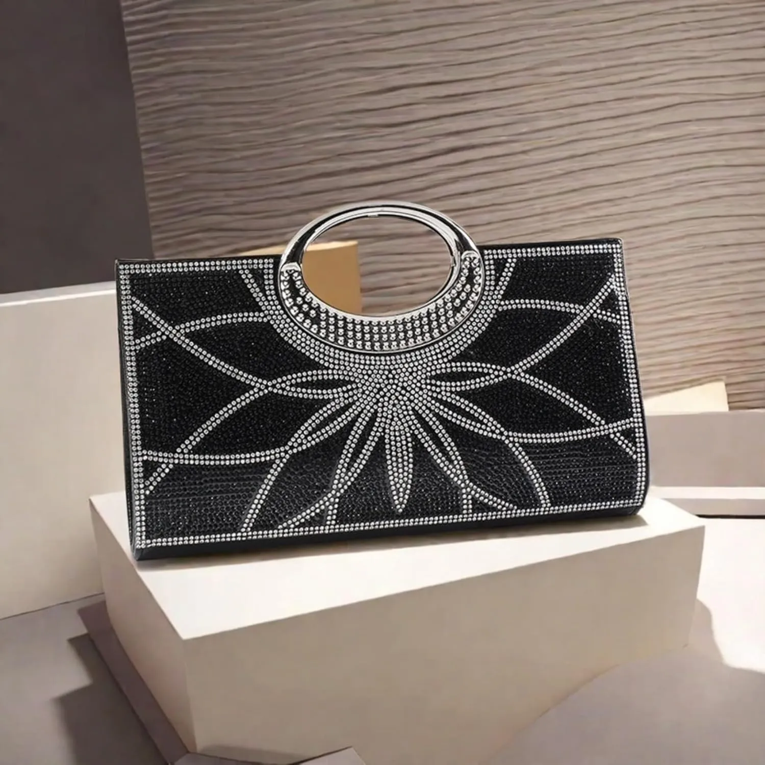 Women's Elegant Crystal Evening Handbag Glitter Top Handle Evening Purse Clutch Wedding Shoulder Bag Small Square Bag