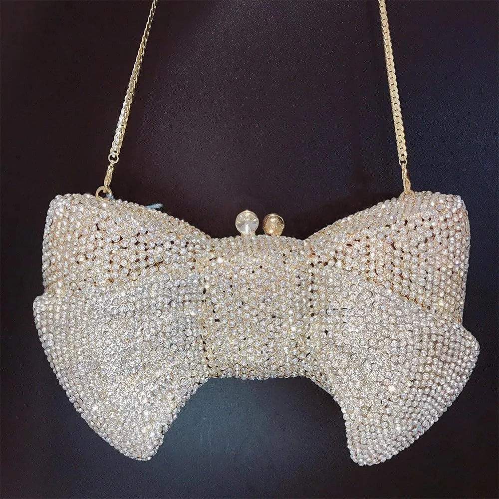 Women's Evening Handbags Luxury Purses and Handbags Rhinestone Wedding Clutch Purses for Women Diamond Purse Bow Silver G