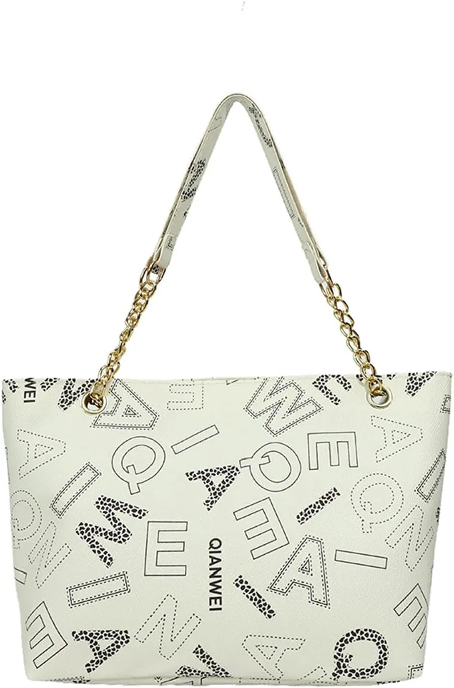Women's Fall Winter Shoulder Bag PU Letter Print Large Capacity Waterproof High Load-bearing Durable Handbag