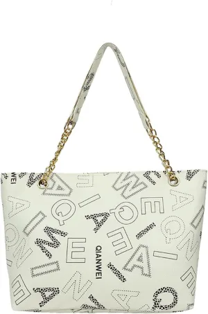 Women's Fall Winter Shoulder Bag PU Letter Print Large Capacity Waterproof High Load-bearing Durable Handbag