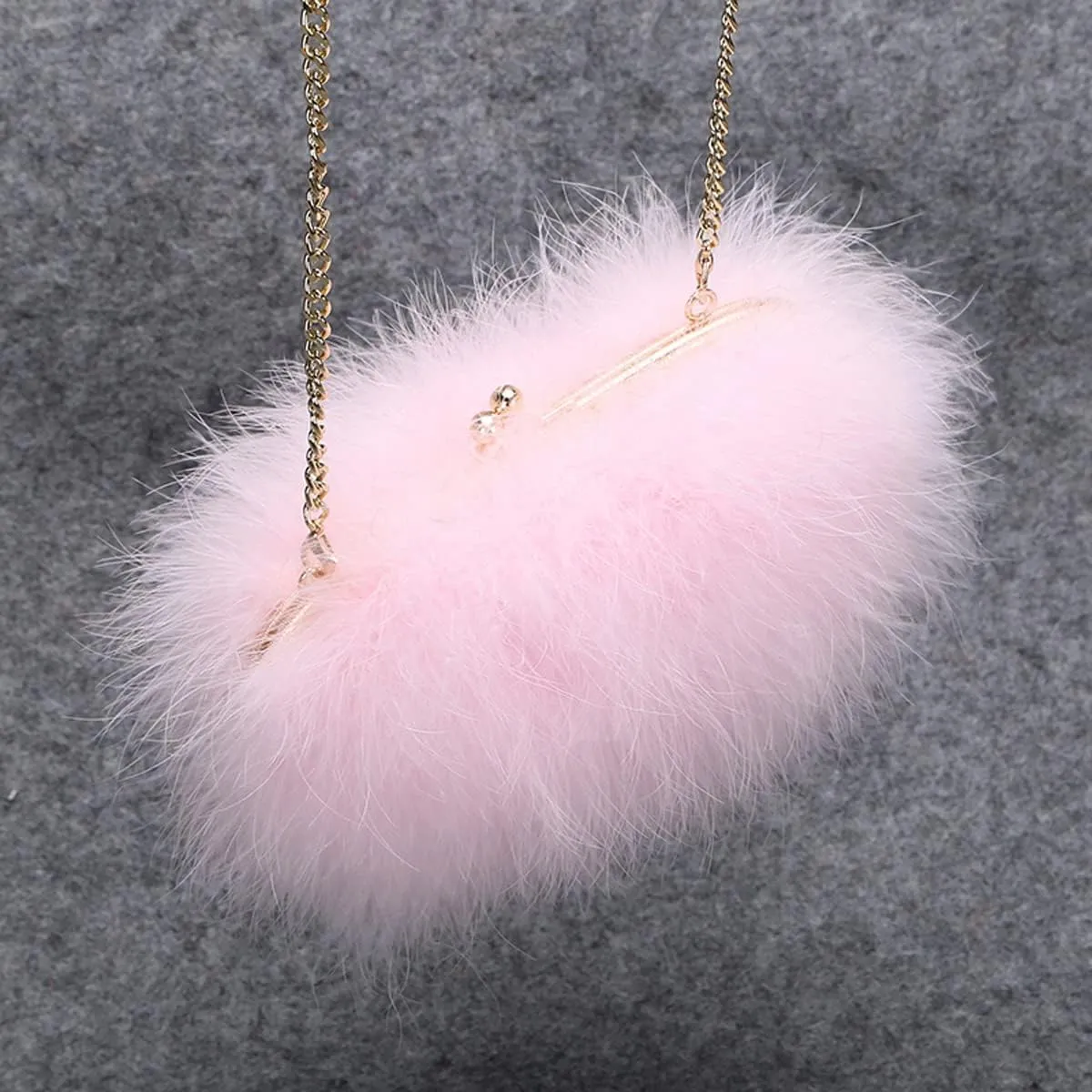 Women's Faux Fluffy Feather Round Clutch Shoulder Bag