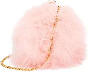 Women's Faux Fluffy Feather Round Clutch Shoulder Bag