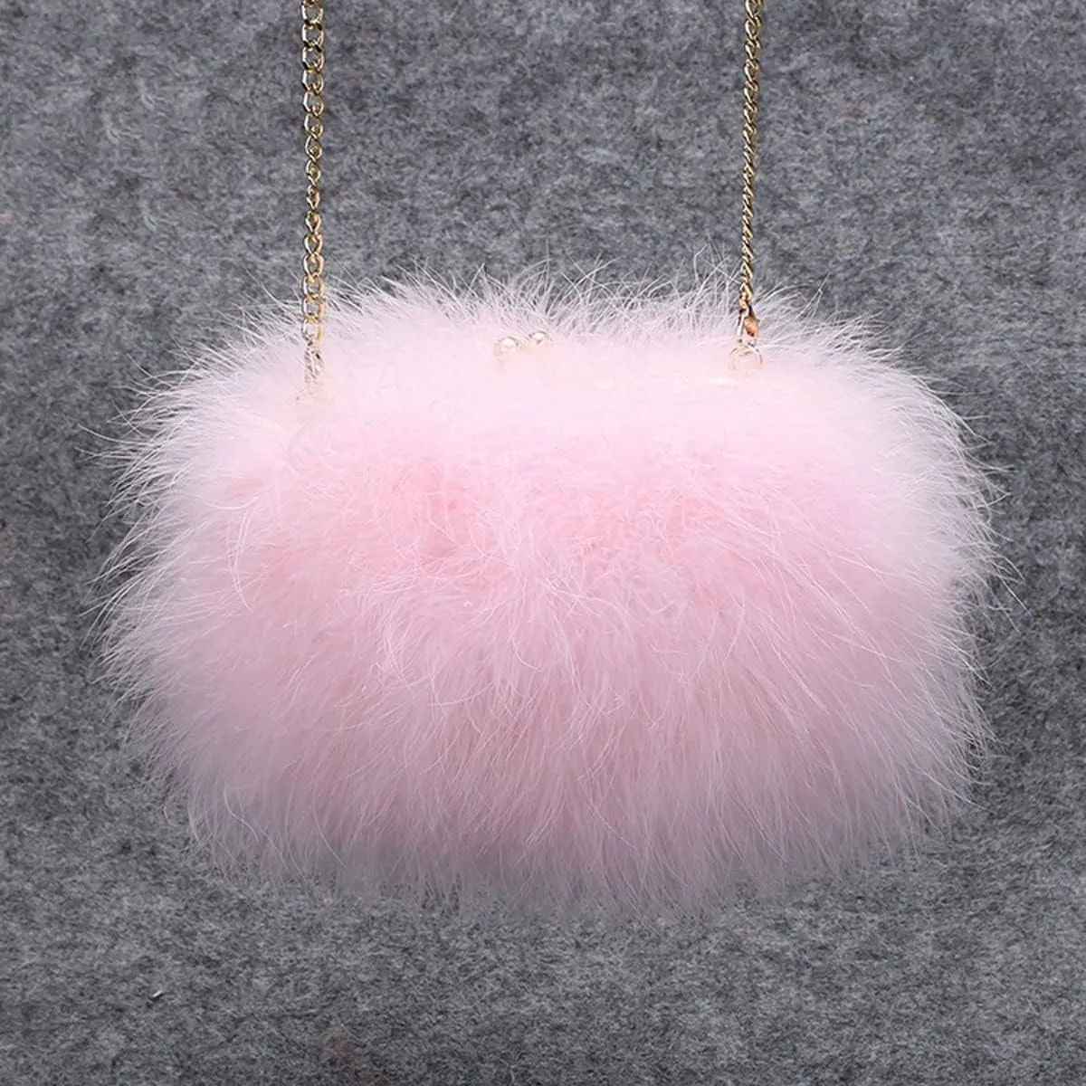 Women's Faux Fluffy Feather Round Clutch Shoulder Bag
