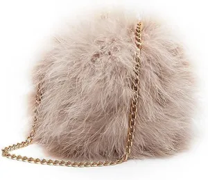 Women's Faux Fluffy Feather Round Clutch Shoulder Bag