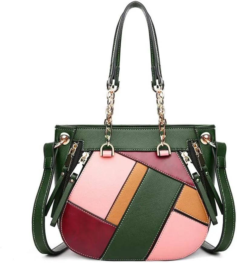 Women's Handbags and Purses Ladies Stitching Color Tote Shoulder Bags Satchel Leather Top Handle Bags