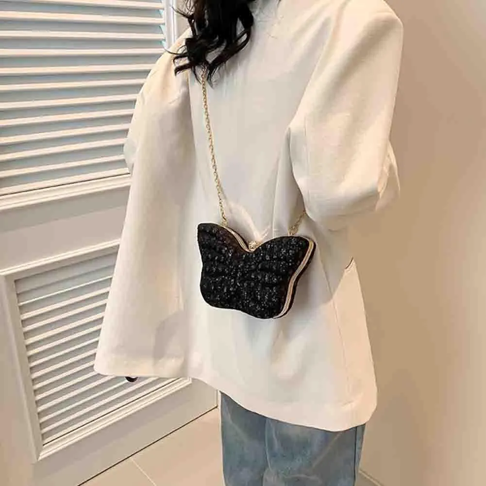 Women's Hollow Butterfly Shoulder Bag, Luxury Glitter Rhinestone Chain Evening Purse, Cute Wedding Party Bridal Prom Handbag