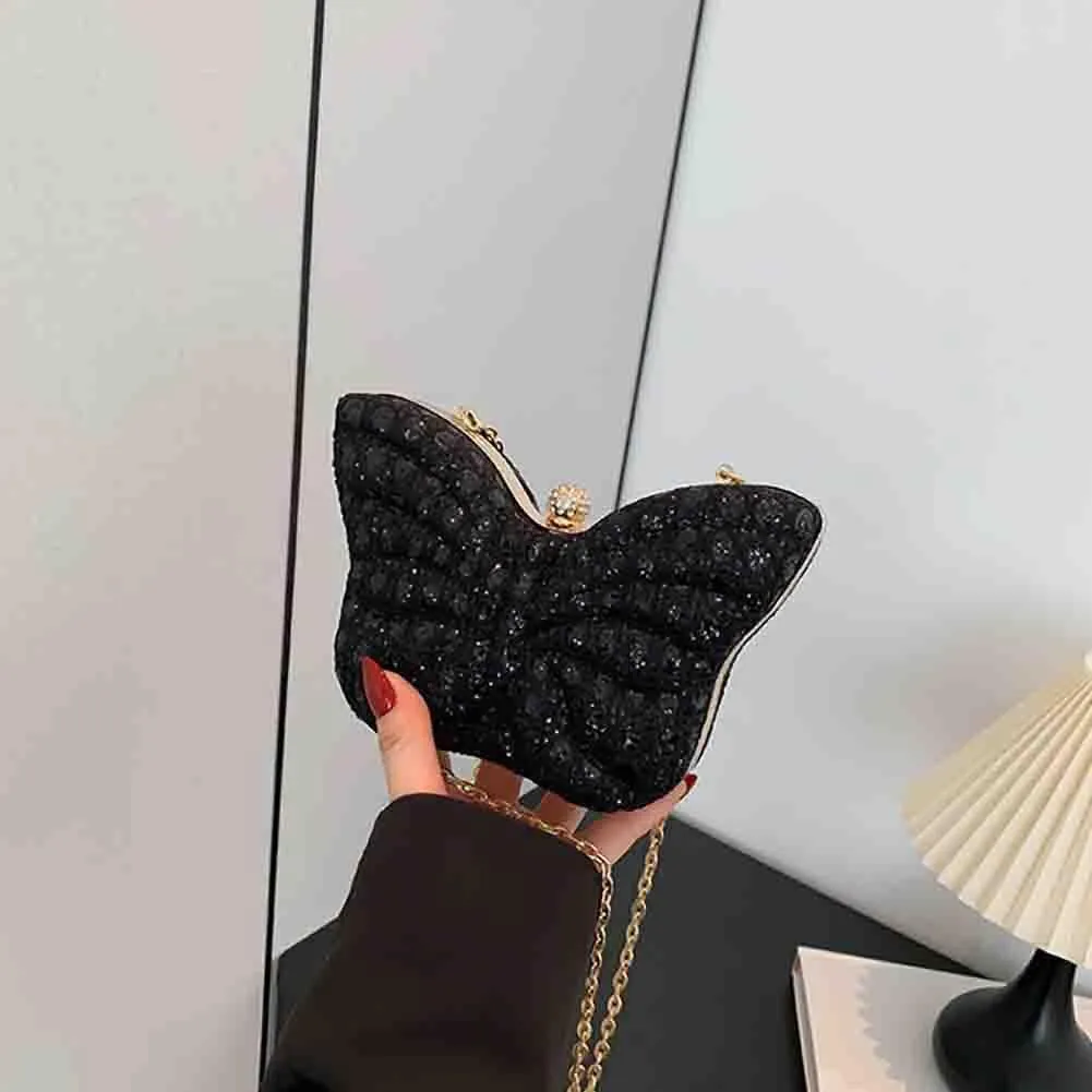 Women's Hollow Butterfly Shoulder Bag, Luxury Glitter Rhinestone Chain Evening Purse, Cute Wedding Party Bridal Prom Handbag