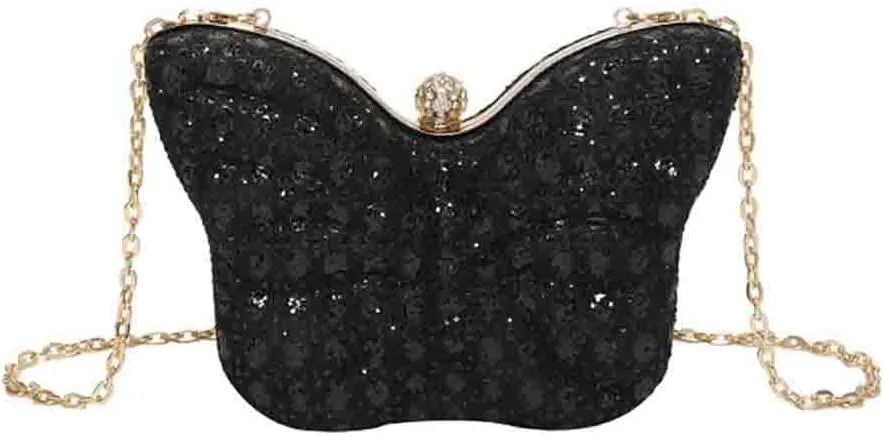 Women's Hollow Butterfly Shoulder Bag, Luxury Glitter Rhinestone Chain Evening Purse, Cute Wedding Party Bridal Prom Handbag