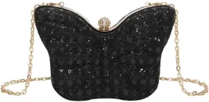 Women's Hollow Butterfly Shoulder Bag, Luxury Glitter Rhinestone Chain Evening Purse, Cute Wedding Party Bridal Prom Handbag