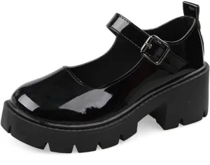 Women's Platform Mary Janes Heart Cat Buckle Rivets Ankle Lolita Gothic Princess Platform Pumps Patent Leather Thorn Vintage Traditional Embroidery Upper Dress Shoes