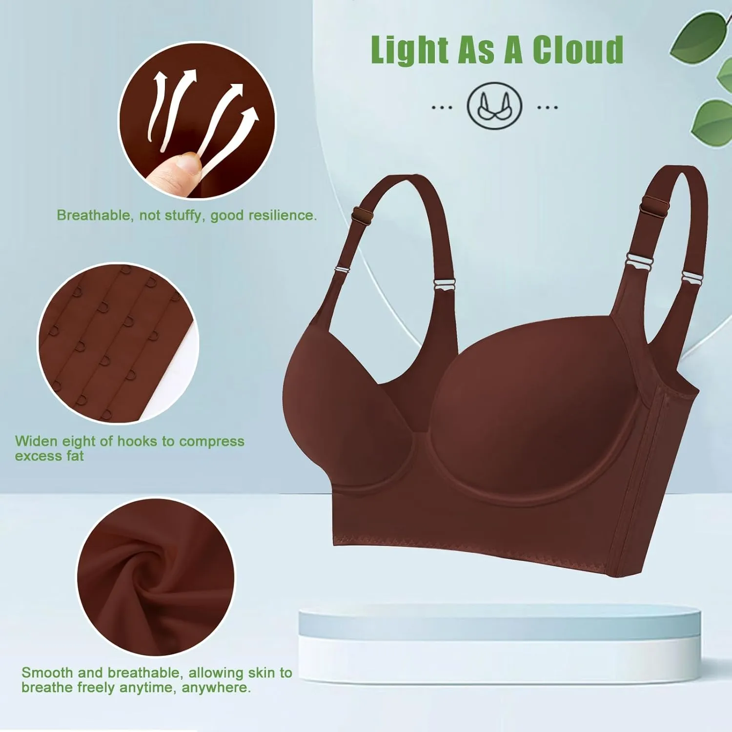 Women's Push Up Bra,Full-Coverage Underwire Bra,Hide Back Fat Deep Cup Bra,Smoothing T-Shirt Bra,Sculpting Uplift Bra
