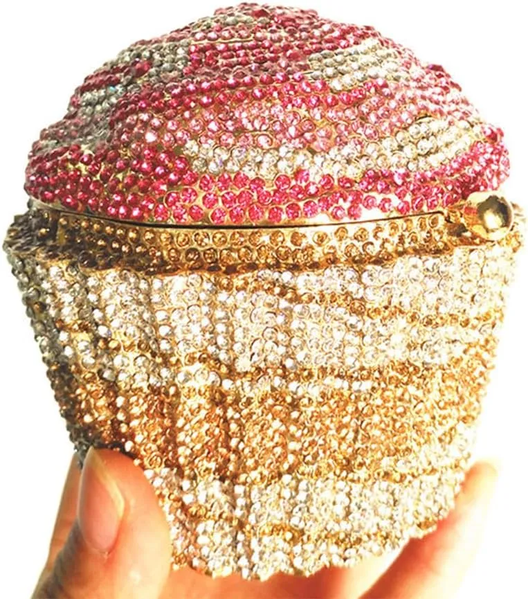 Women's Shoulder Handbags Crystal Cupcake Purse Evening Bag Luxury Purses and Handbags Cupcake Plush Purse Pink