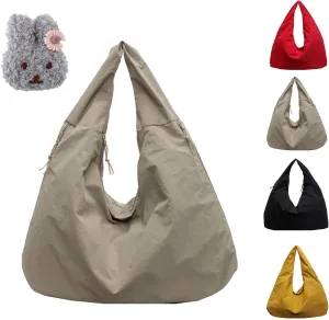 Women's Solid Color Textured Draped Tote Bag,Big Capacity Minimalist Versatile Shoulder Bag,Versatile Shoulder Bag