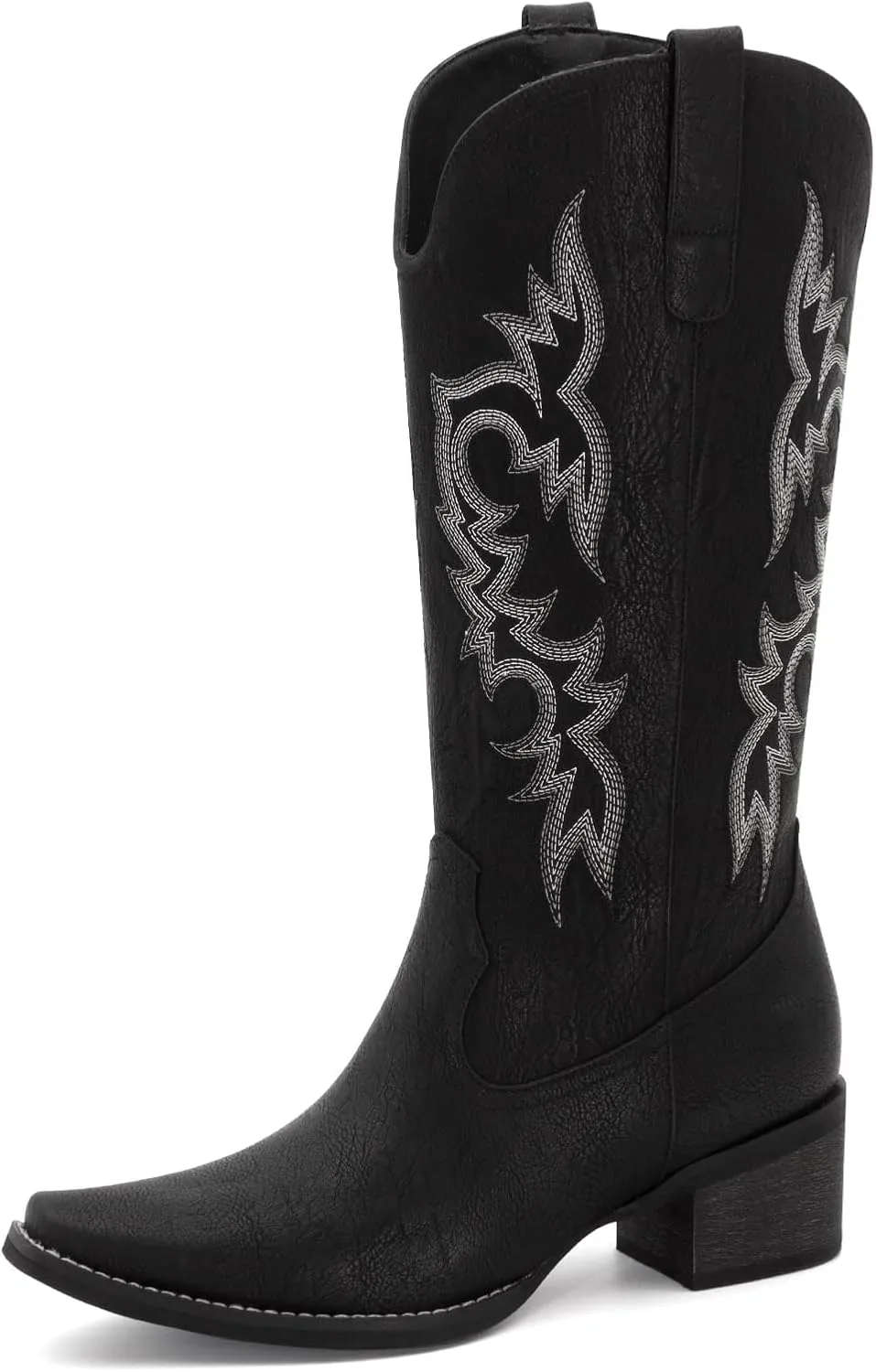 Women's Square Toe Cowboy Cowgirl Boots Embroidered Mid Calf Chunky Heel Western Boots