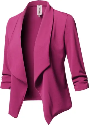 Women's Stretch 3/4 Gathered Sleeve Open Blazer Jacket