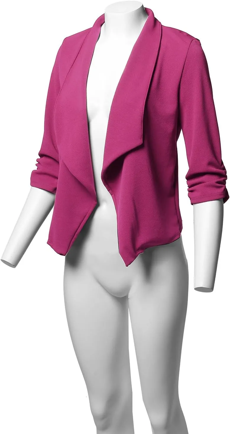 Women's Stretch 3/4 Gathered Sleeve Open Blazer Jacket