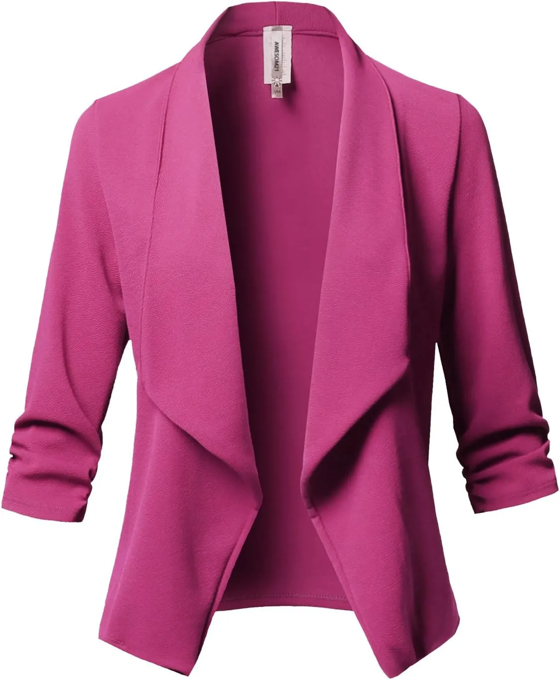 Women's Stretch 3/4 Gathered Sleeve Open Blazer Jacket