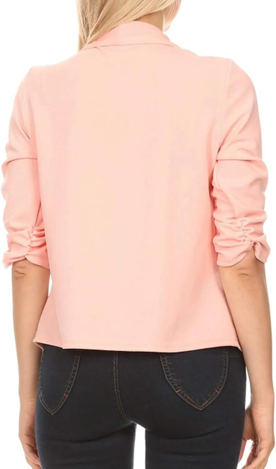 Women's Stretch 3/4 Gathered Sleeve Open Blazer Jacket