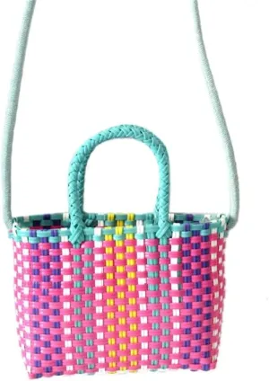 Women's Tote Handbags, Woven Bag Colorful Plastic Strip Handle Small Cute Fashionable Square Bag for Summer Beach(Red)