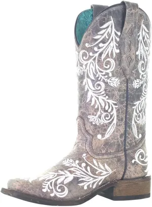Women's Western Boot Embroidery Glow Collection in Cowhide Leather Brown