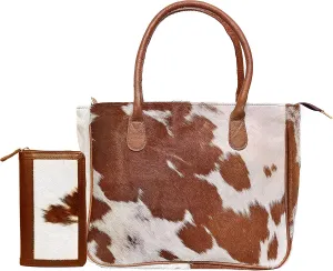 Women's Western Classic Cowhide Tote Bag Shoulder Handbag with Freebie Clutch Shoulder Hand Bag Classical Tote