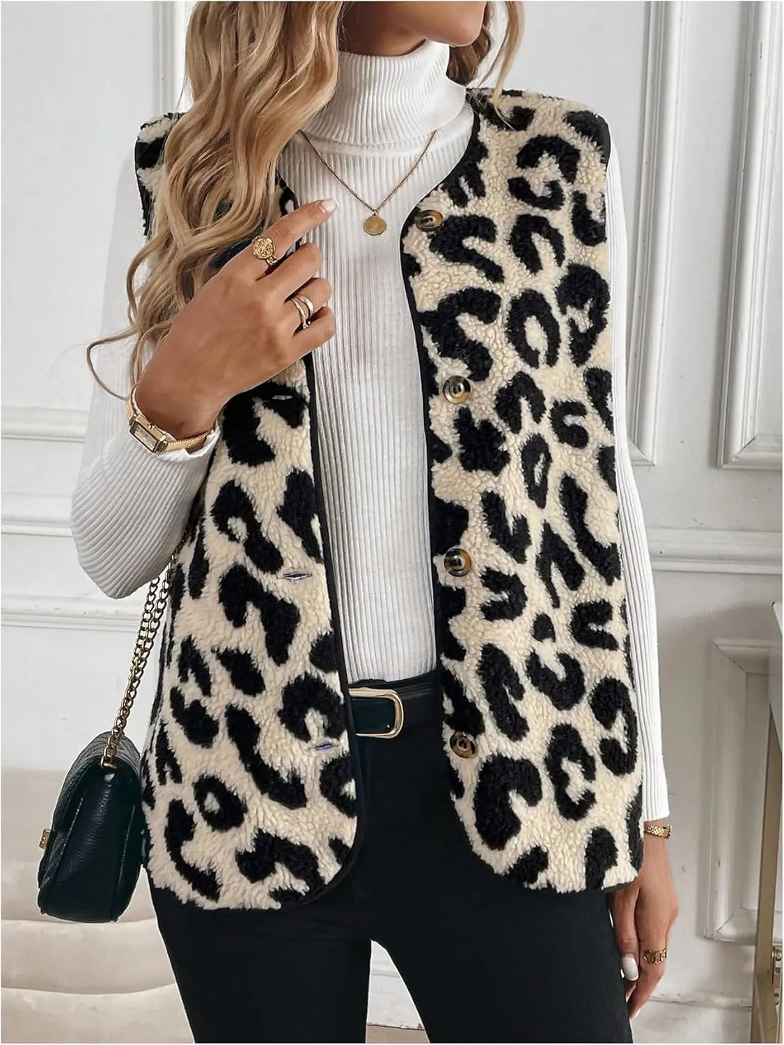 Women's Y2k Leopard Print Vest Top Button Down Sleeveless Jacket Outerwear