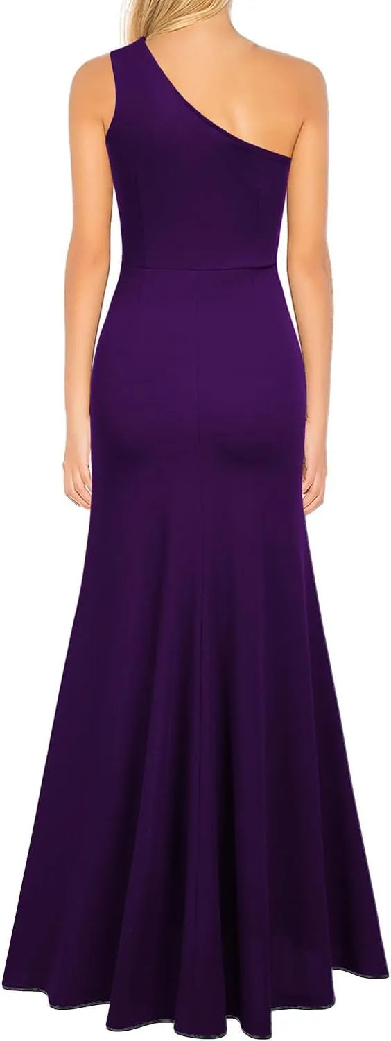 WOOSEA Women's One Shoulder Sleeveless Split Bodycon Mermaid Evening Cocktail Long Dress