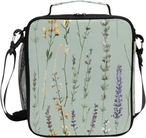 Wudan Rustic Lavender Sage Green Insulated Girls Lunch Bags Crossbody Lady Lunch Bag Tote for School Kindergarten