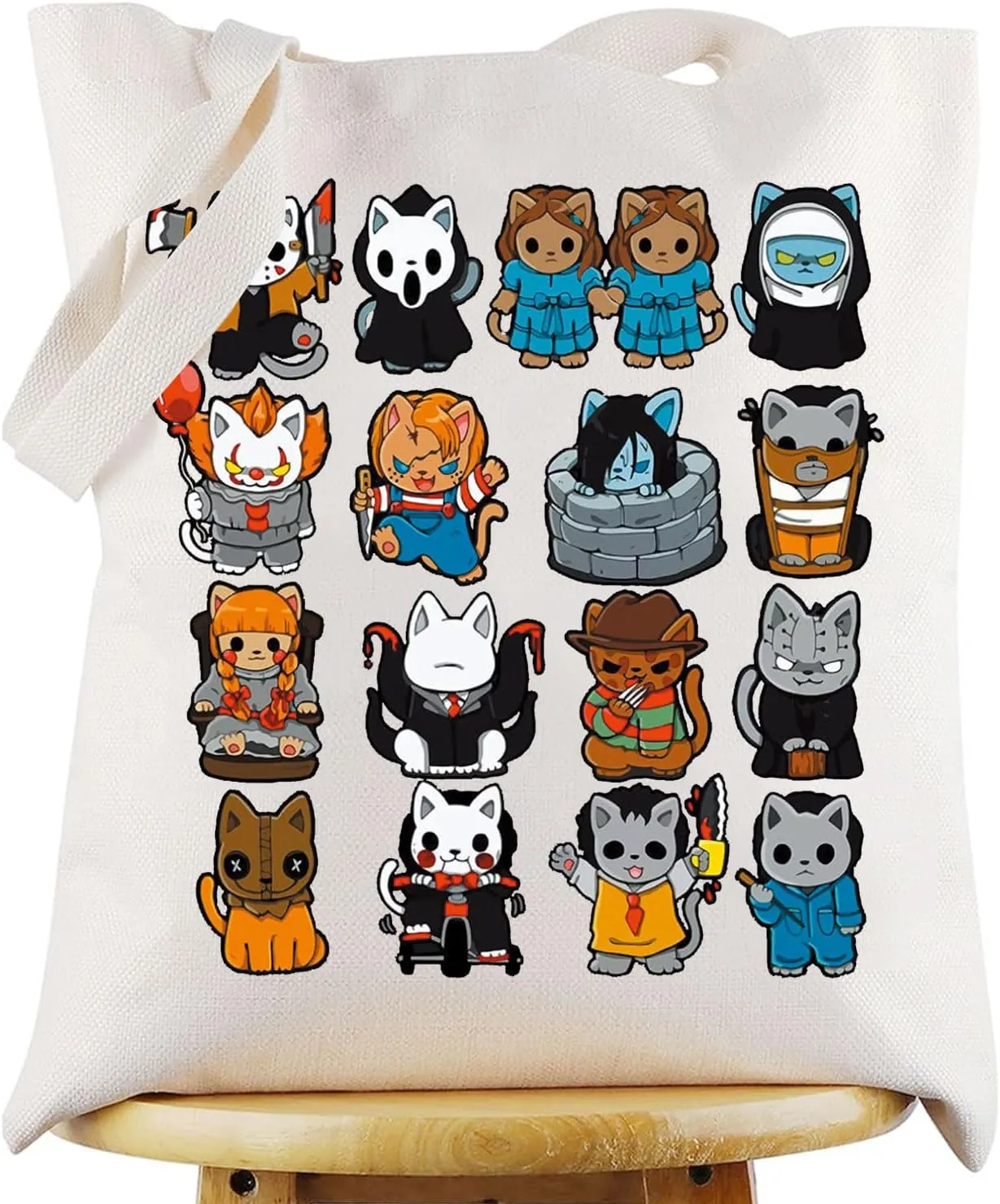 WZMPA Cat Killer Doll & Horror Clown Tote Bag Freddy Killer & Michael Myers Shoulder Bag Horror Movie Merchandise