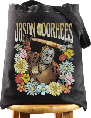 WZMPA Jason Mask Fans Tote Bag Jason Movie Inspired Gift Jason Serials Killer Canvas Handbag For Horror Series Lovers