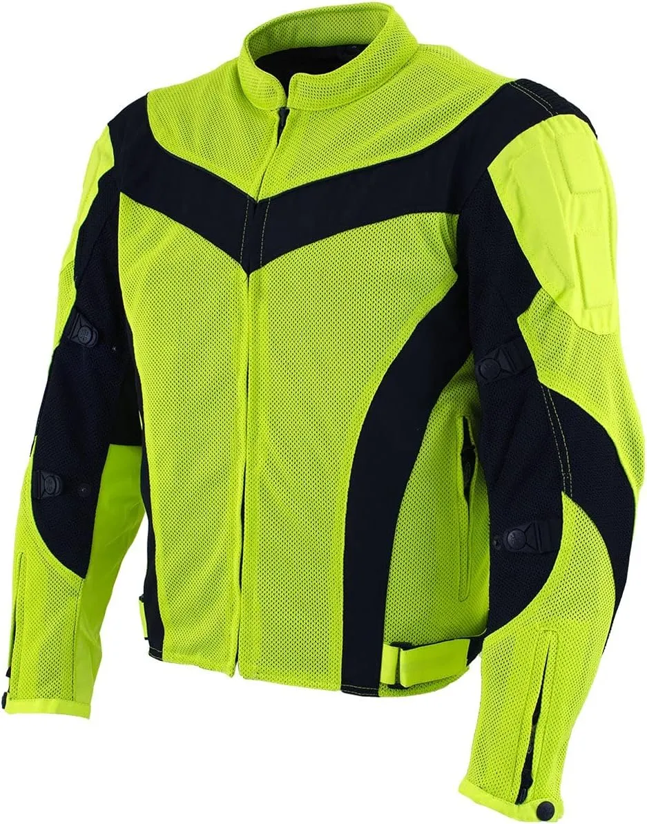 Xelement CF6019 Neon Green Textile Motorcycle Sport Jacket For Men with X Armor