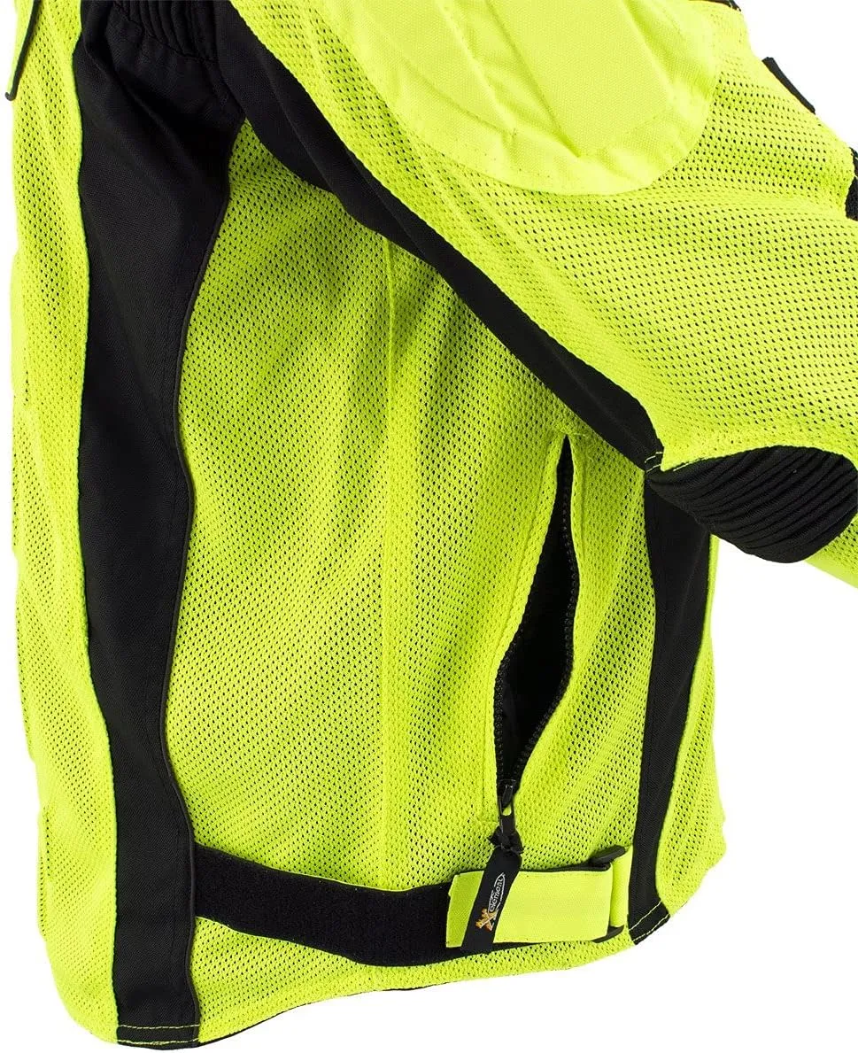 Xelement CF6019 Neon Green Textile Motorcycle Sport Jacket For Men with X Armor