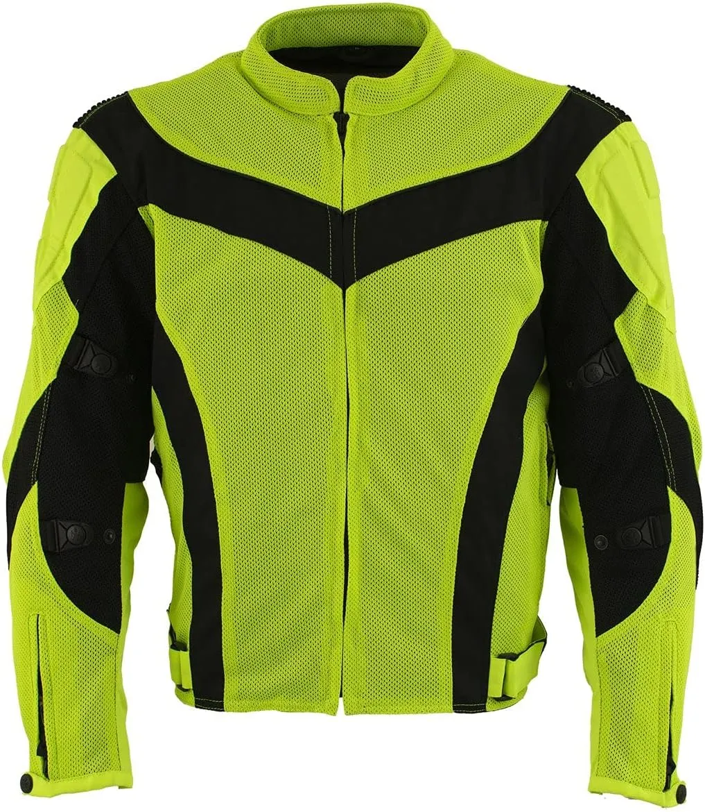 Xelement CF6019 Neon Green Textile Motorcycle Sport Jacket For Men with X Armor