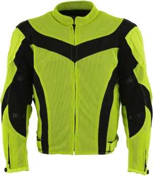 Xelement CF6019 Neon Green Textile Motorcycle Sport Jacket For Men with X Armor