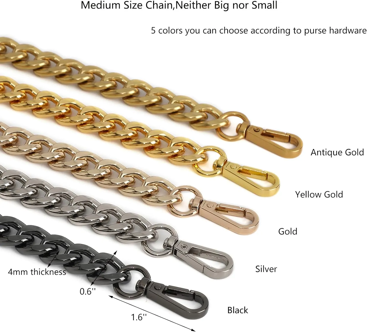 Xiazw Medium Size Fabulous Metal Shoulder Crossbody Purse Strap Replacement Bag Chain Accessories (26‘’, Antique Gold)